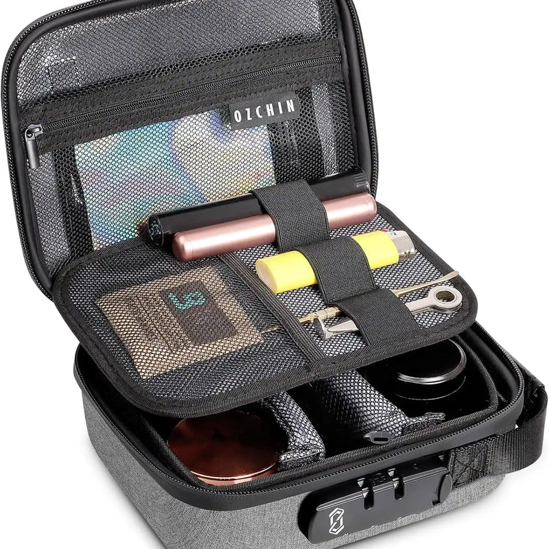 OZCHIN Hard Shell EVA Stash Bag with Lock(M,Grey)