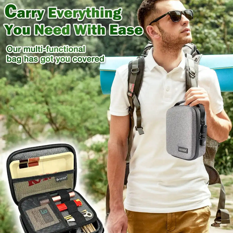 OZCHIN Hard Shell EVA Stash Bag with Lock(M,Grey)