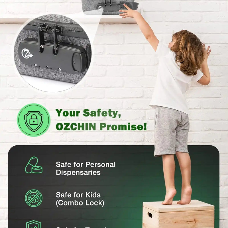 OZCHIN Hard Shell EVA Stash Bag with Lock(M,Grey)