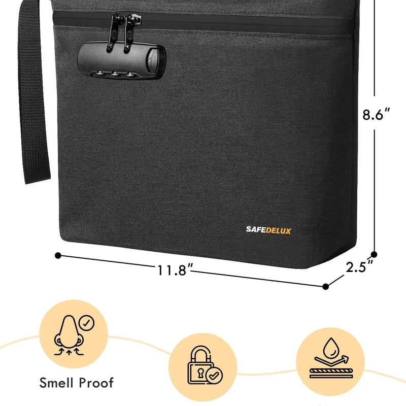 SafeDelux Smell Proof Bag with Combination Lock(Black)