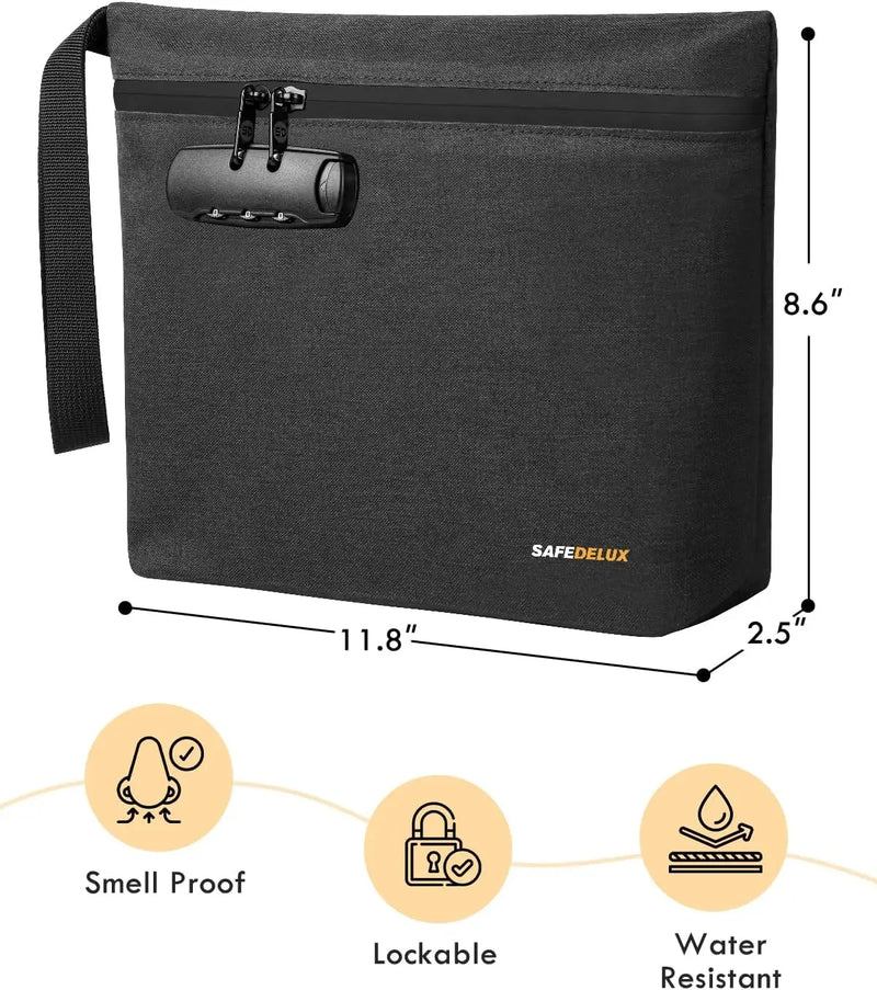 SafeDelux Smell Proof Bag with Combination Lock(Black)