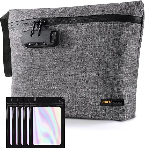 SafeDelux Smell Proof Bag with Combination Lock(Gray with Mylar Bag)