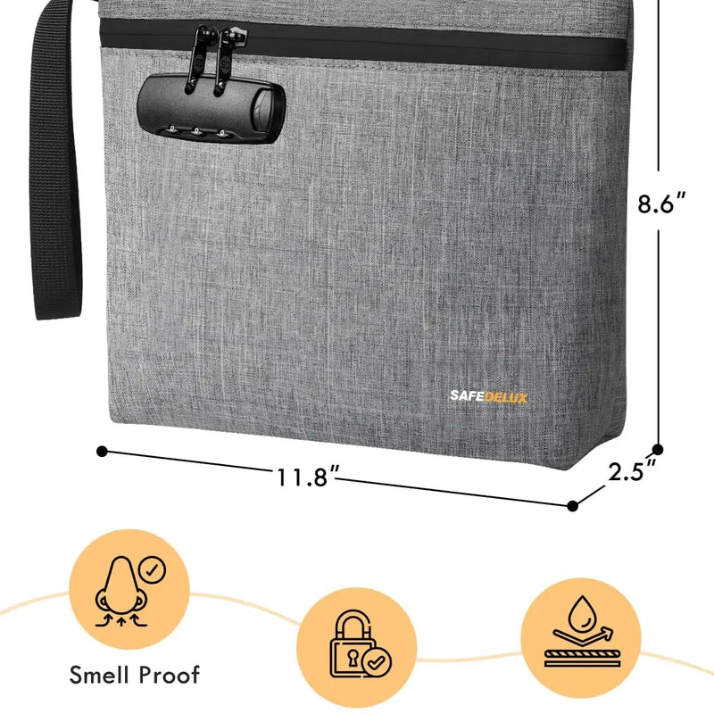 SafeDelux Smell Proof Bag with Combination Lock(Gray)