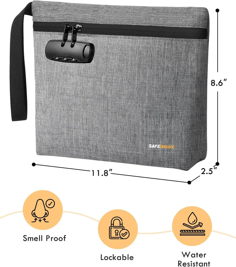 SafeDelux Smell Proof Bag with Combination Lock(Gray)