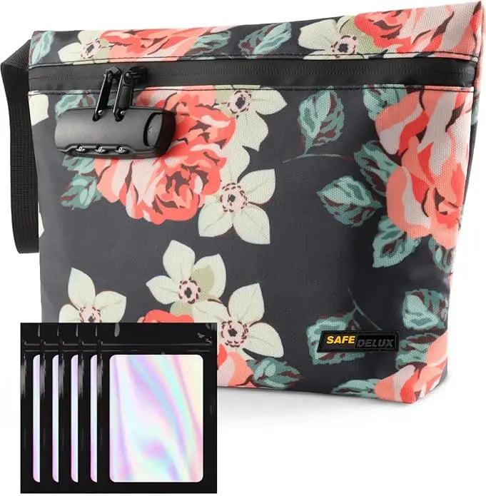 SafeDelux Smell Proof Bag with Combination Lock(Flower with Mylar Bag)