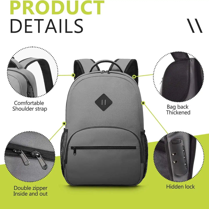 OZCHIN Smell Proof Backpack With Combination Lock(Gray)