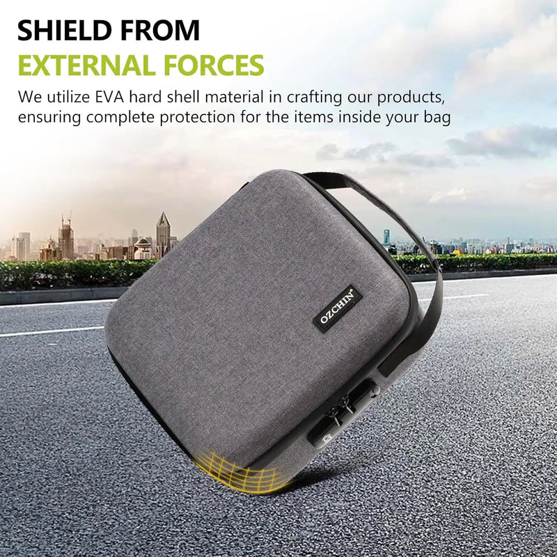 OZCHIN Hard Shell EVA Stash Bag with Lock(L,Grey)