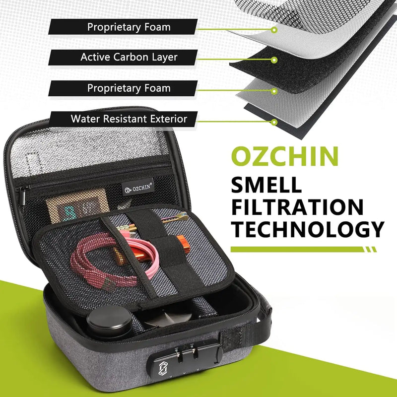 OZCHIN Hard Shell EVA Stash Bag with Lock(L,Grey)