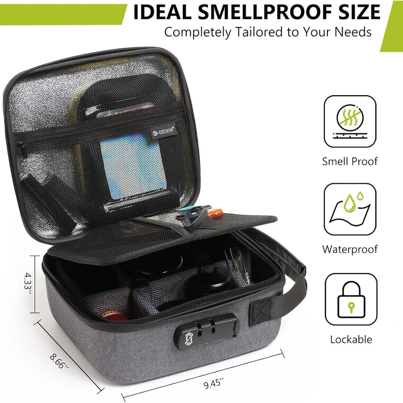 OZCHIN Hard Shell EVA Stash Bag with Lock(L,Grey)