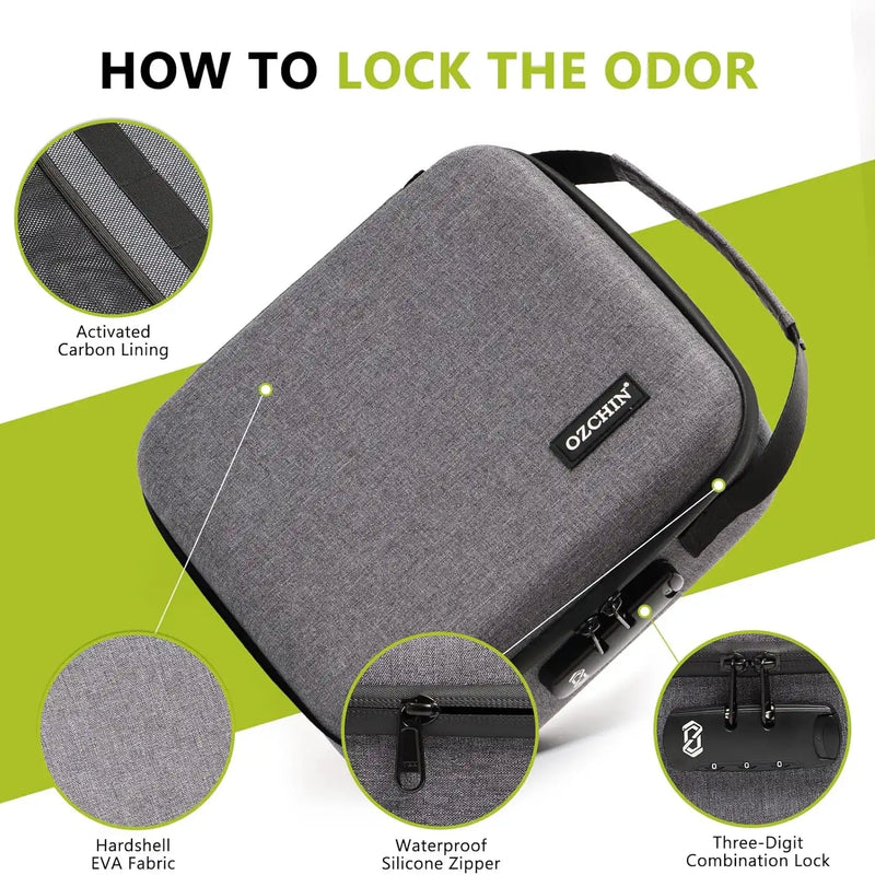 OZCHIN Hard Shell EVA Stash Bag with Lock(L,Grey)