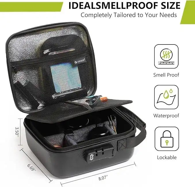 OZCHIN Hard Shell EVA Stash Bag with Lock(M,Black)