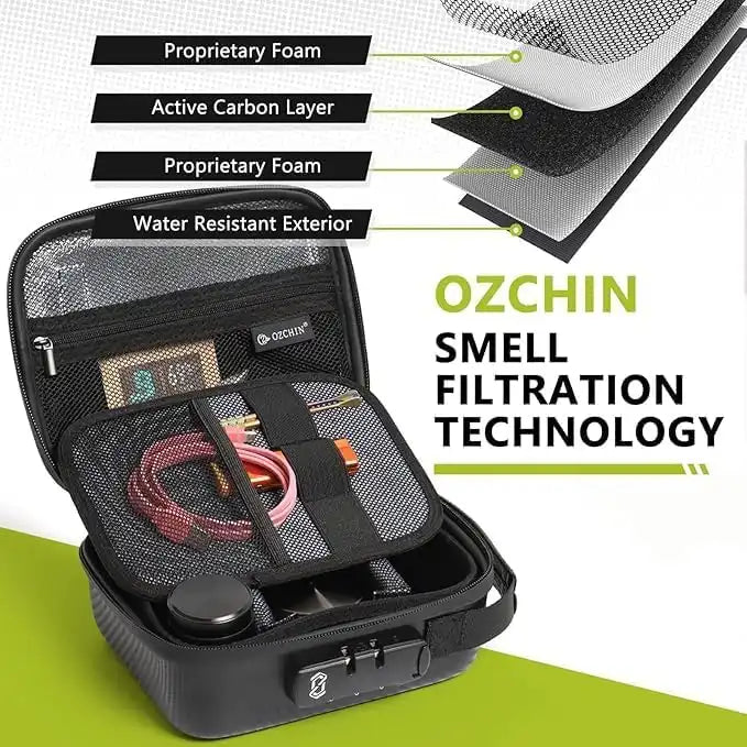 OZCHIN Hard Shell EVA Stash Bag with Lock(M,Black)