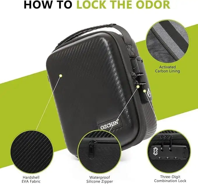 OZCHIN Hard Shell EVA Stash Bag with Lock(M,Black)