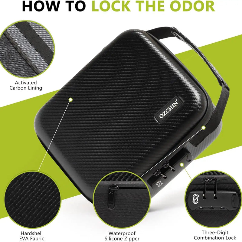 OZCHIN Hard Shell EVA Stash Bag with Lock(L,Black)