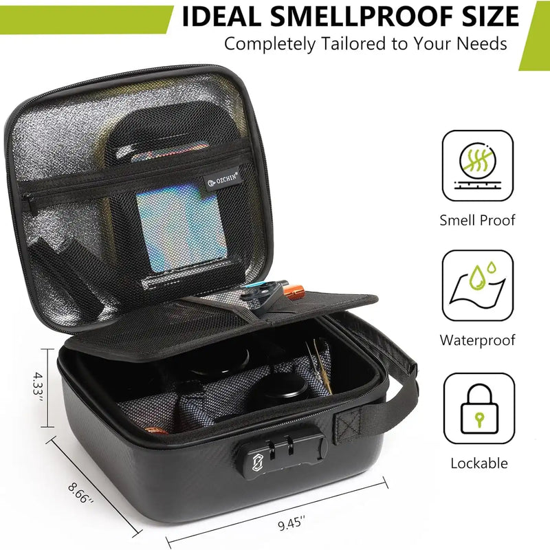 OZCHIN Hard Shell EVA Stash Bag with Lock(L,Black)