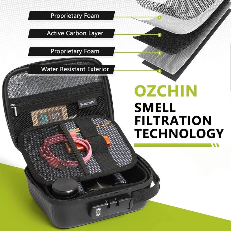 OZCHIN Hard Shell EVA Stash Bag with Lock(L,Black)