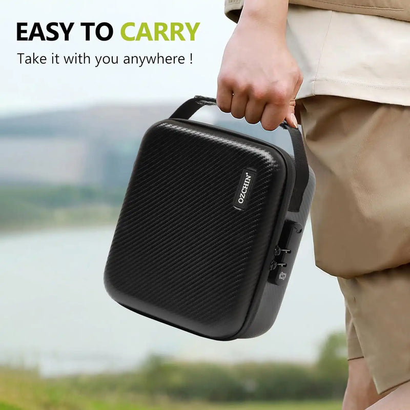 OZCHIN Hard Shell EVA Stash Bag with Lock(L,Black)