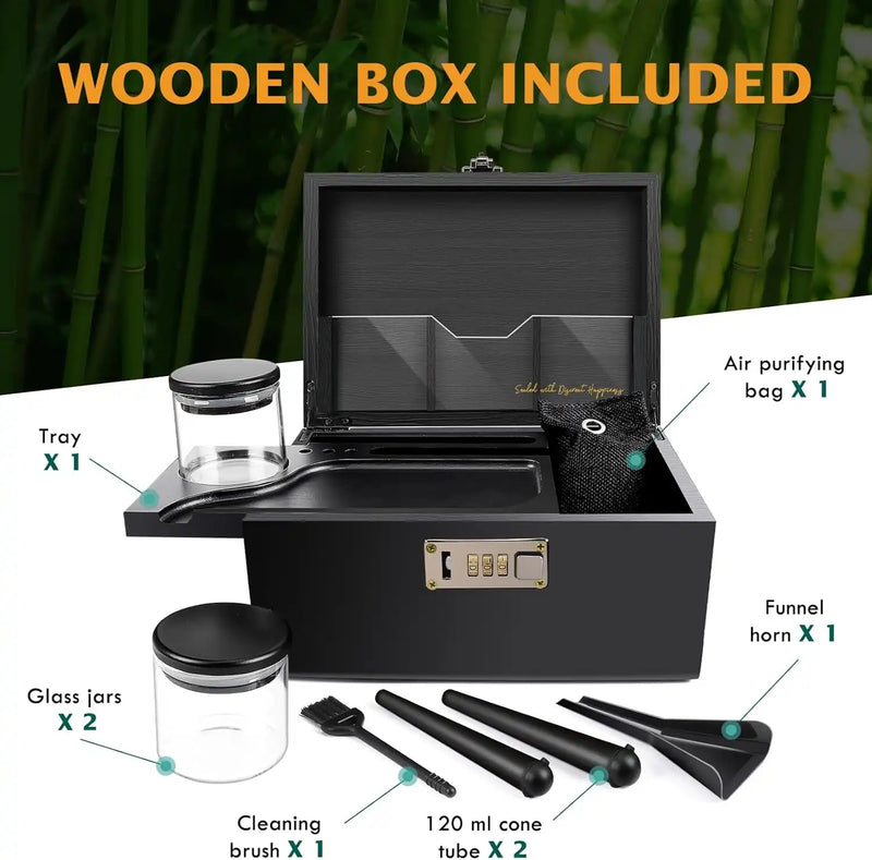 OZCHIN Bamboo Stash Box with Kits (Black)