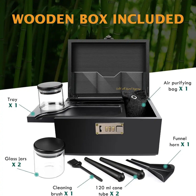 OZCHIN Bamboo Stash Box with Kits (Black)