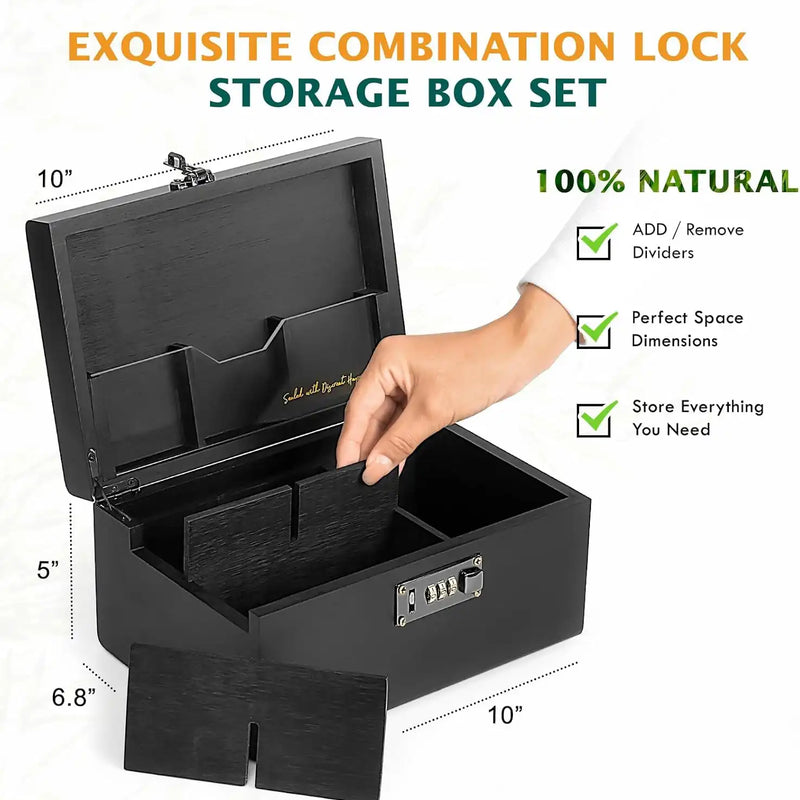 OZCHIN Bamboo Stash Box with Kits(Black)