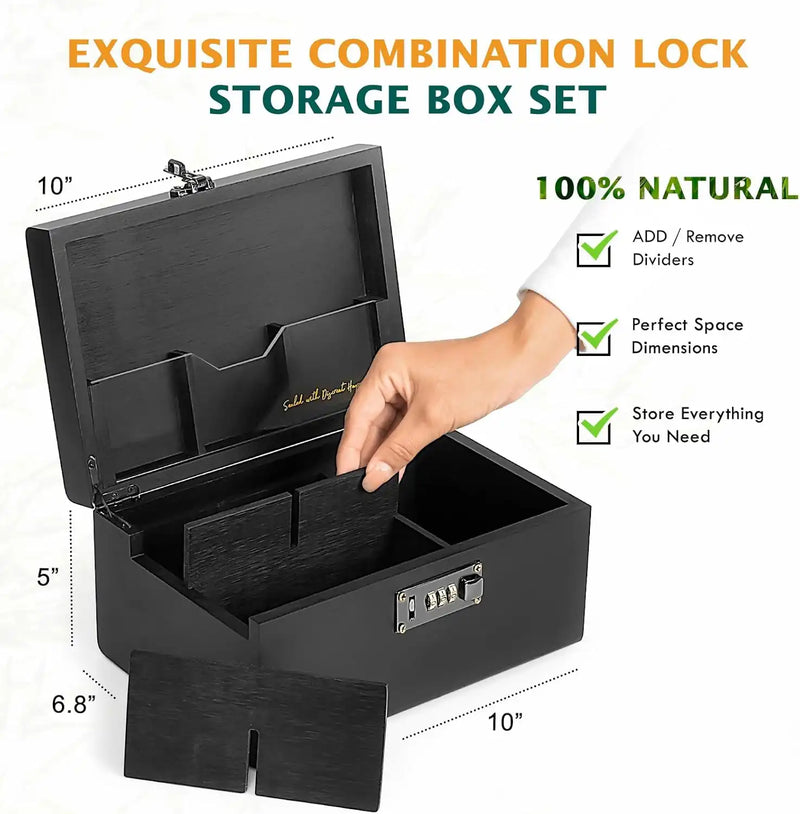 OZCHIN Bamboo Box with Combination Lock Lockable Stash Box Kits