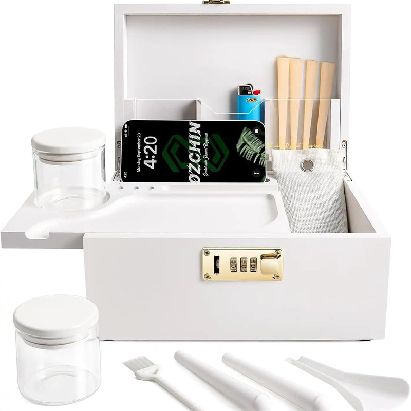 OZCHIN Bamboo Stash Box with Kits(White)