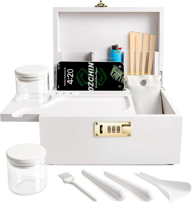 OZCHIN Bamboo Stash Box with Kits(White)