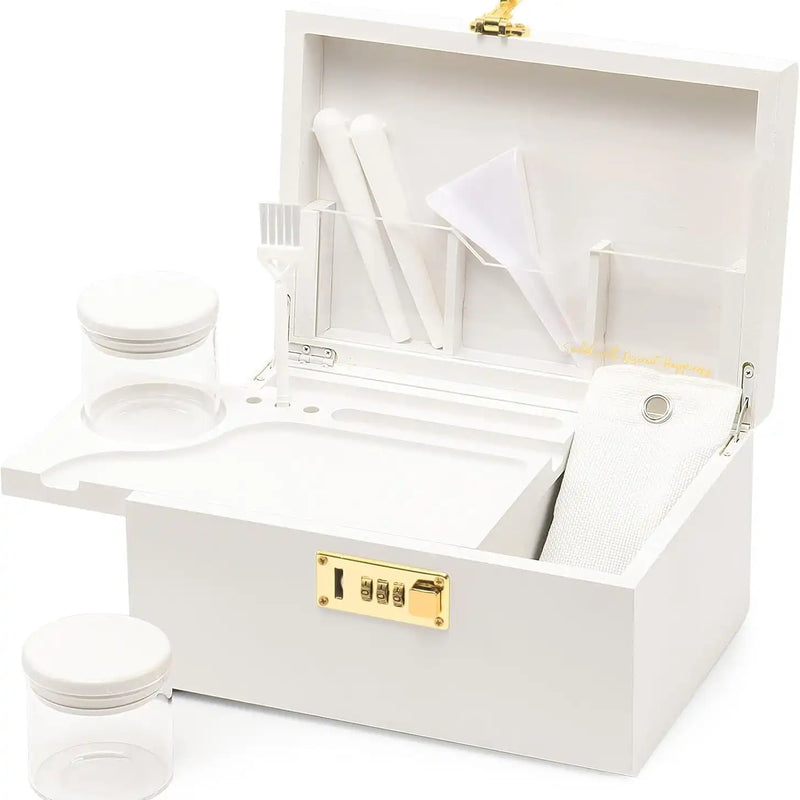 OZCHIN Bamboo Stash Box with Kits(White)