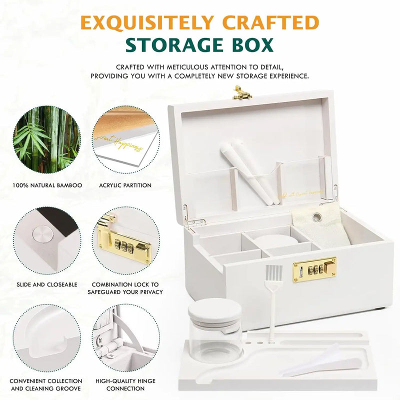 OZCHIN Bamboo Stash Box with Kits(White)