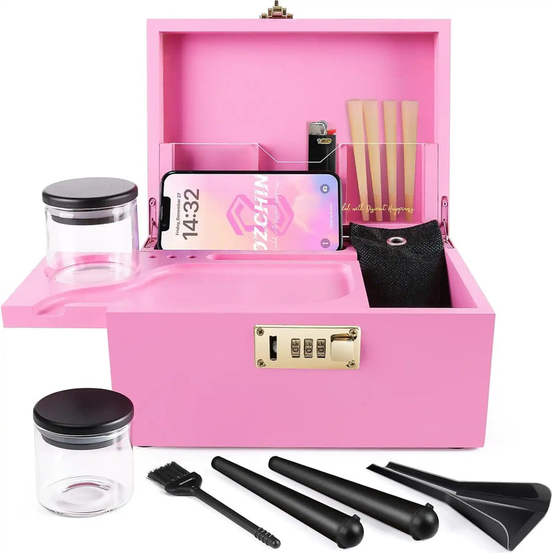OZCHIN Bamboo Stash Box with Kits(Pink)