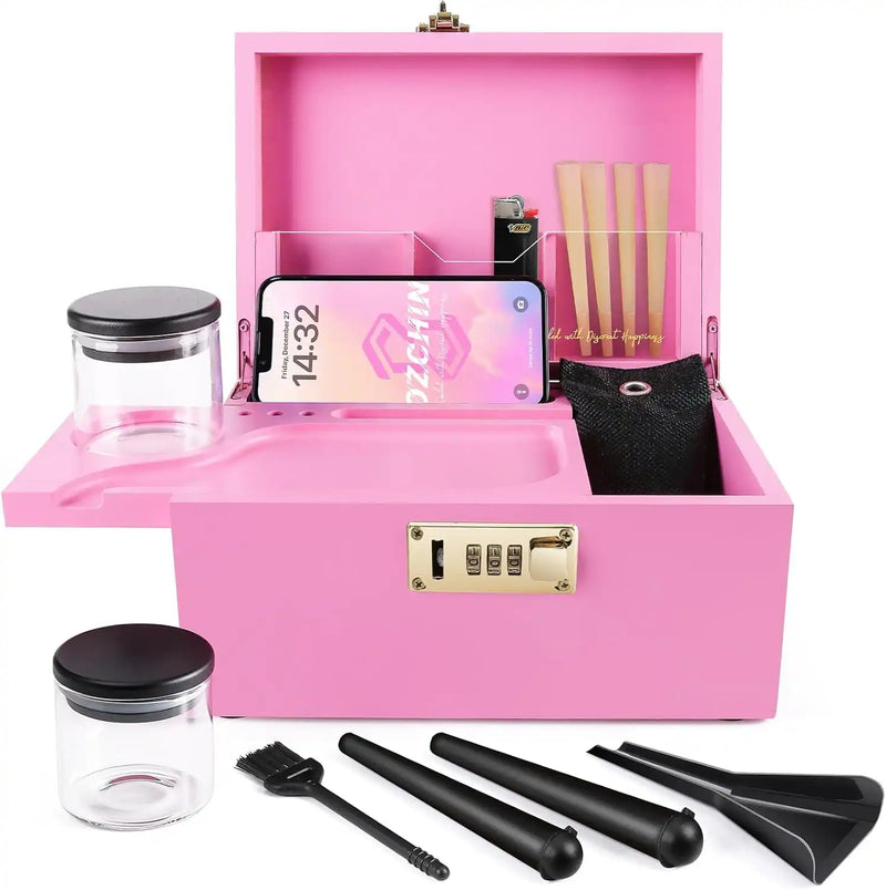 OZCHIN Bamboo Stash Box with Kits(Pink)