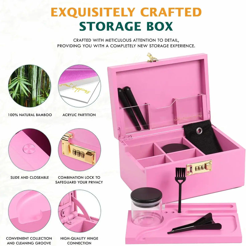 OZCHIN Bamboo Stash Box with Kits(Pink)