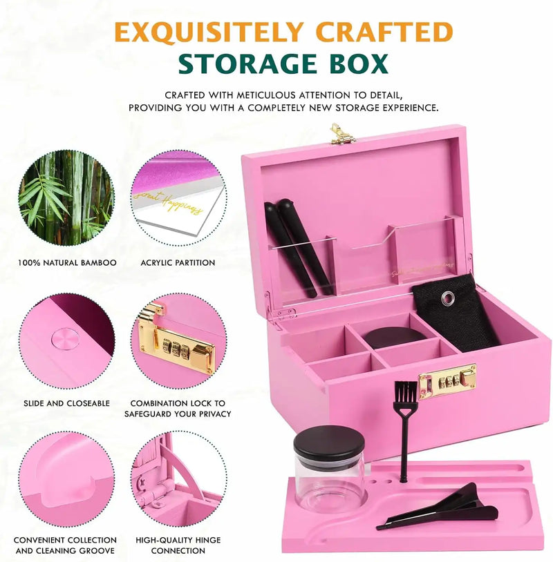 OZCHIN Bamboo Stash Box with Kits(Pink)
