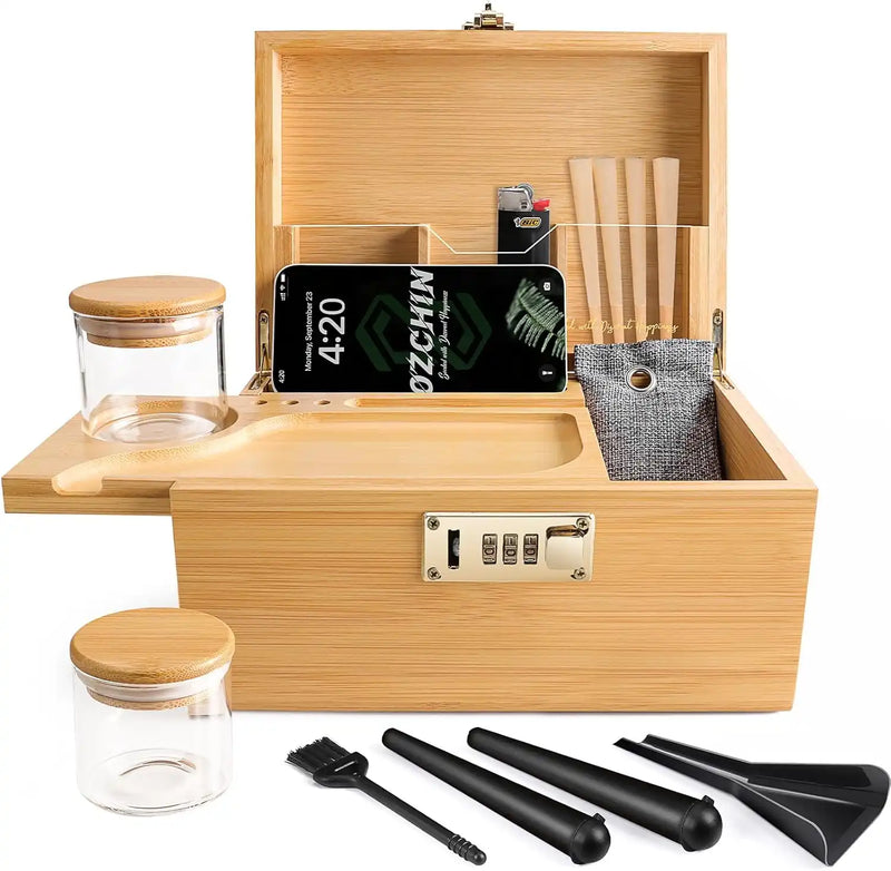 OZCHIN Bamboo Stash Box with Kits(Brown)