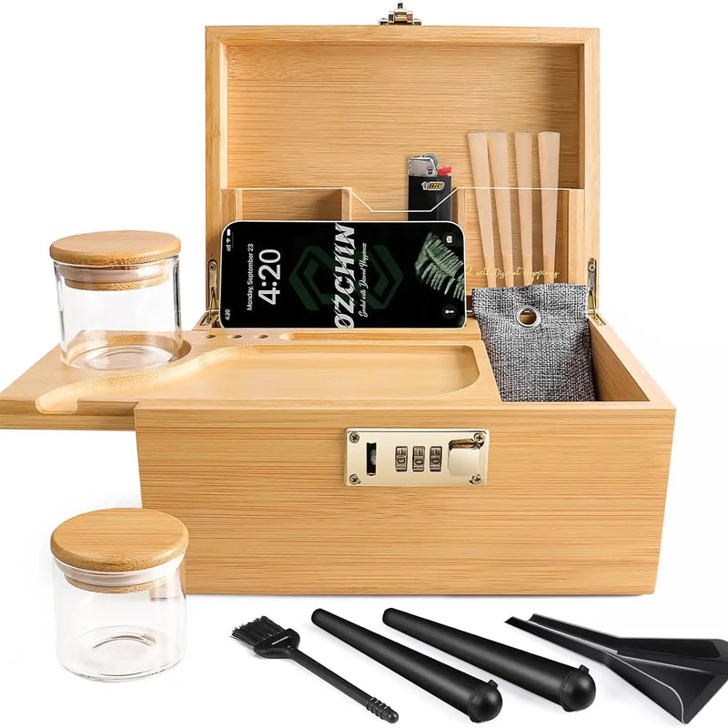OZCHIN Bamboo Stash Box with Kits(Brown)