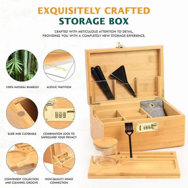 OZCHIN Bamboo Stash Box with Kits(Brown)