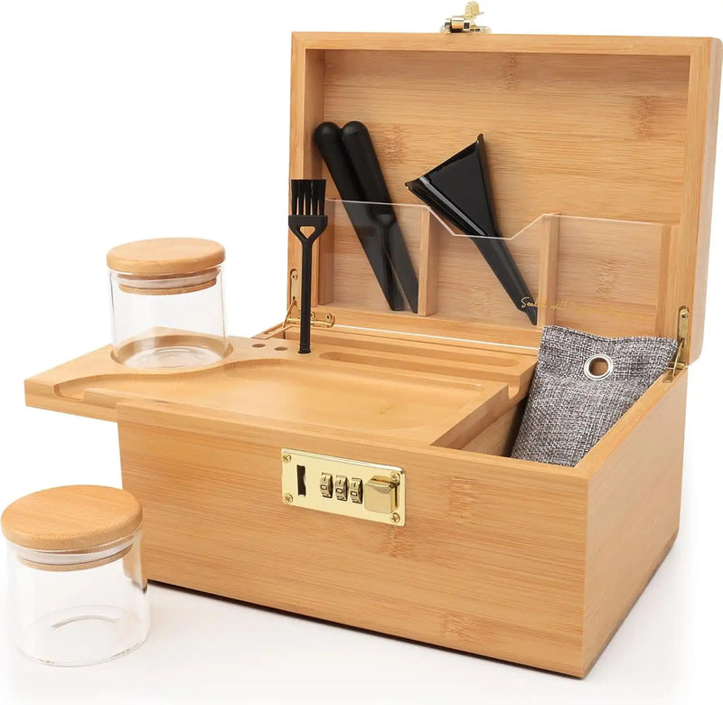 OZCHIN Bamboo Stash Box with Kits(Brown)