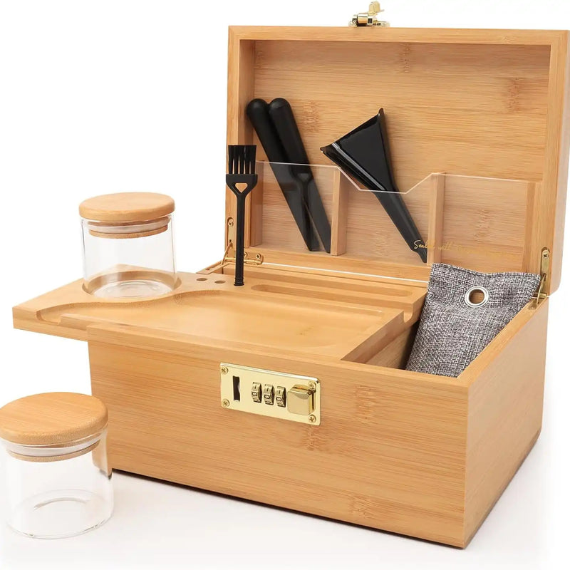 OZCHIN Bamboo Stash Box with Kits(Brown)