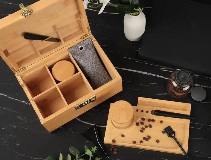 OZCHIN Bamboo Stash Box with Kits(Brown)