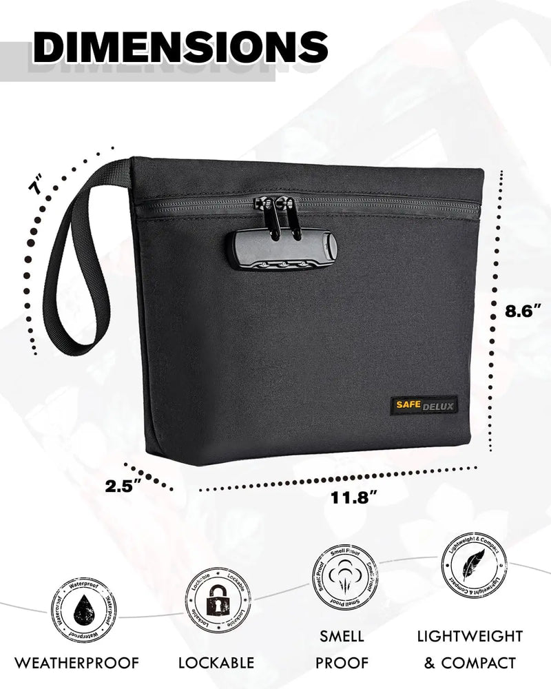 SafeDelux Smell Proof Bag with Combination Lock(Black) with Kits