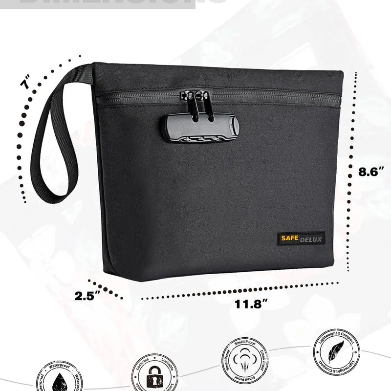 SafeDelux Smell Proof Bag with Combination Lock(Black) with Kits
