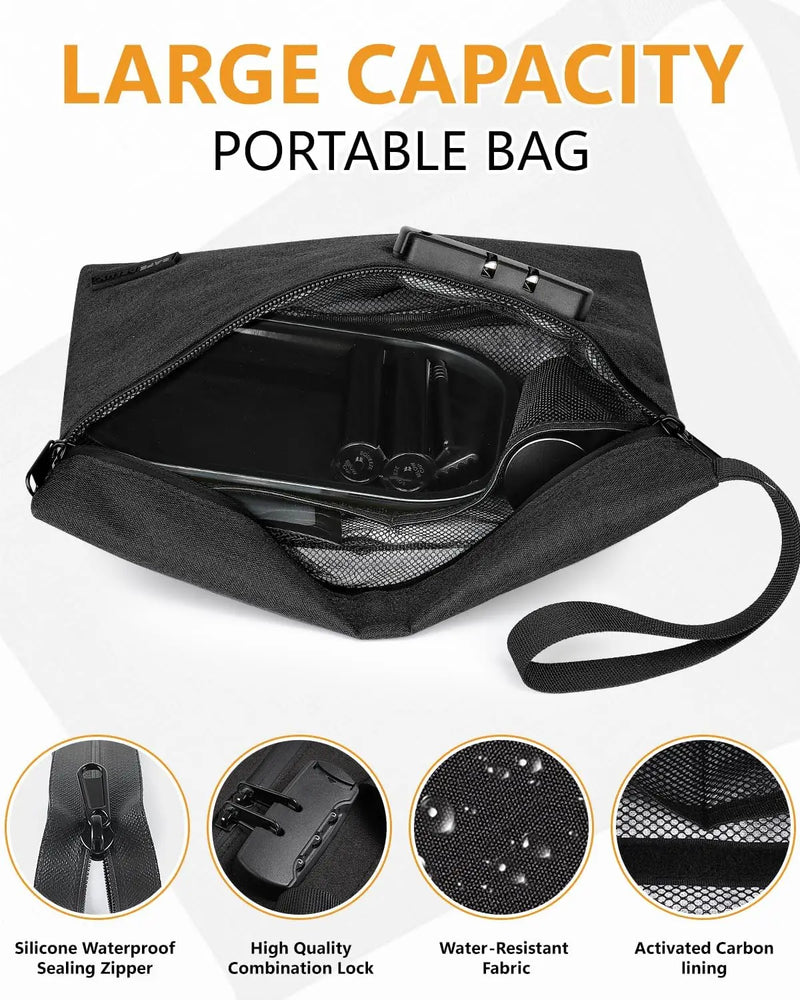 SafeDelux Smell Proof Bag with Combination Lock(Black) with Kits