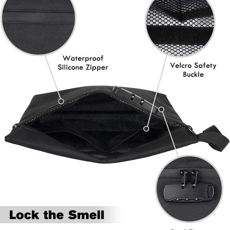 SafeDelux Smell Proof Bag with Combination Lock(Black) with Kits