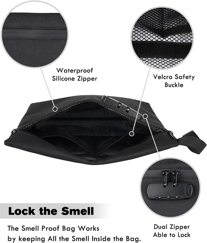 SafeDelux Smell Proof Bag with Combination Lock(Black) with Kits