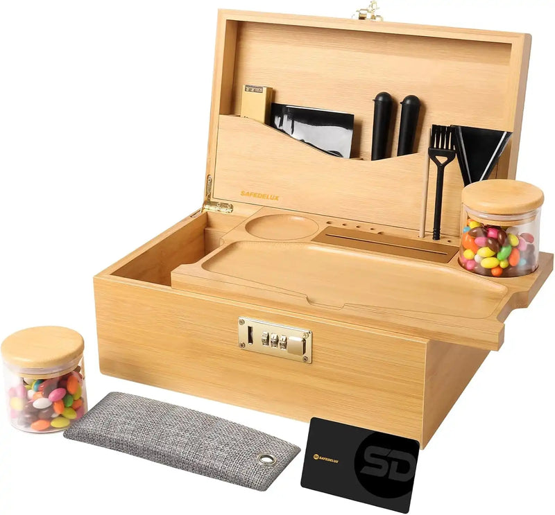 SafeDelux Extra Large Bamboo Stash Box(Brown)