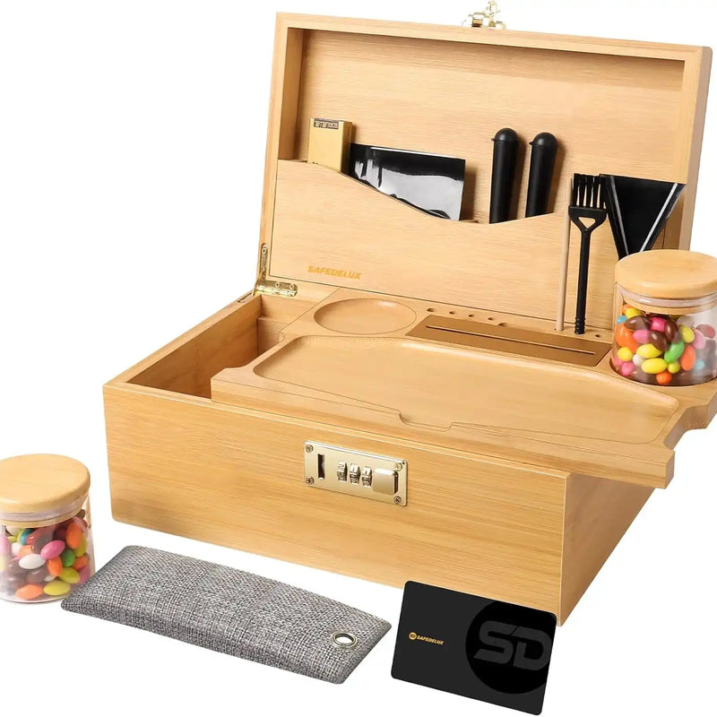 SafeDelux Extra Large Bamboo Stash Box(Brown)