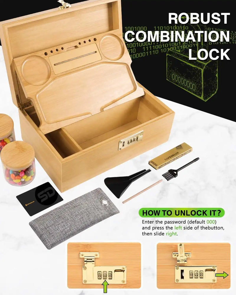 SafeDelux Extra Large Bamboo Stash Box(Brown)