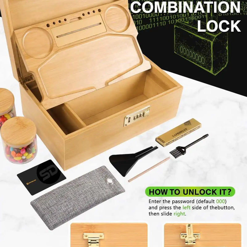 SafeDelux Extra Large Bamboo Stash Box(Brown)