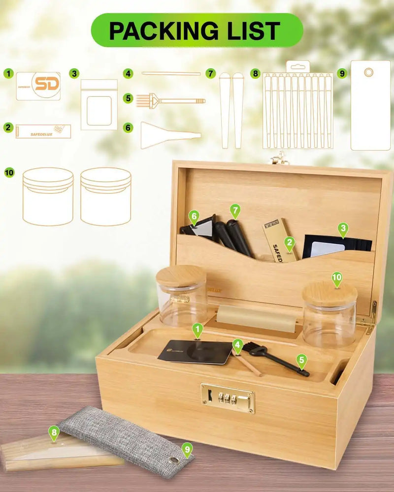 SafeDelux Extra Large Bamboo Stash Box(Brown)