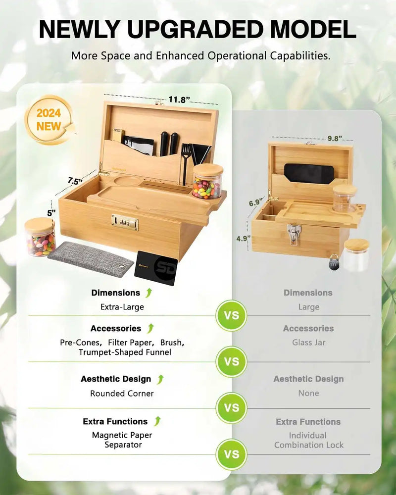 SafeDelux Extra Large Bamboo Stash Box(Brown)
